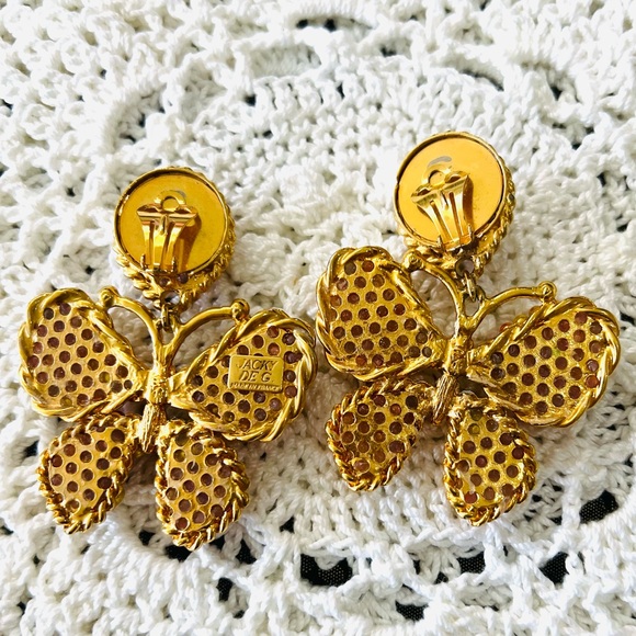 Vintage Rare Jacky De G Paris Runway Butterfly clip Earrings, HUGE OOAK - Picture 8 of 11